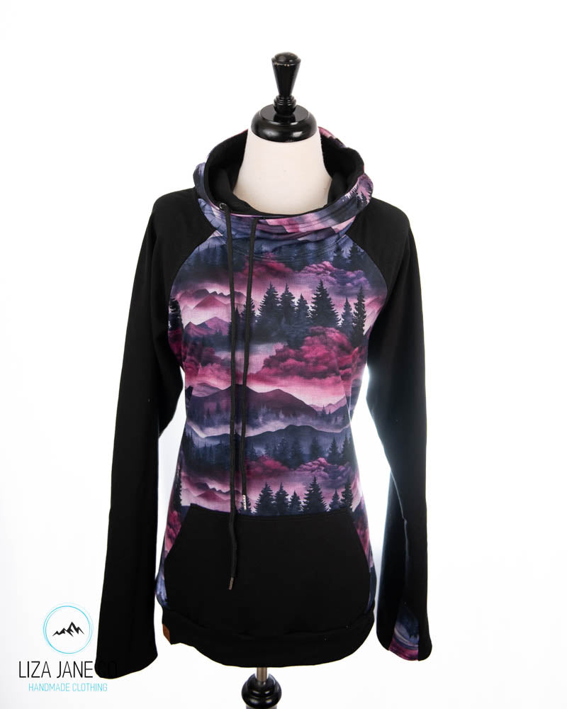 Women's Hoodie | Purple Linen Mountains and black on Sleeves {Made to Order}