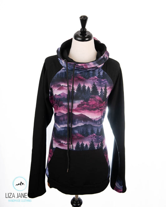 Women's Hoodie | Purple Linen Mountains and black on Sleeves {Made to Order}