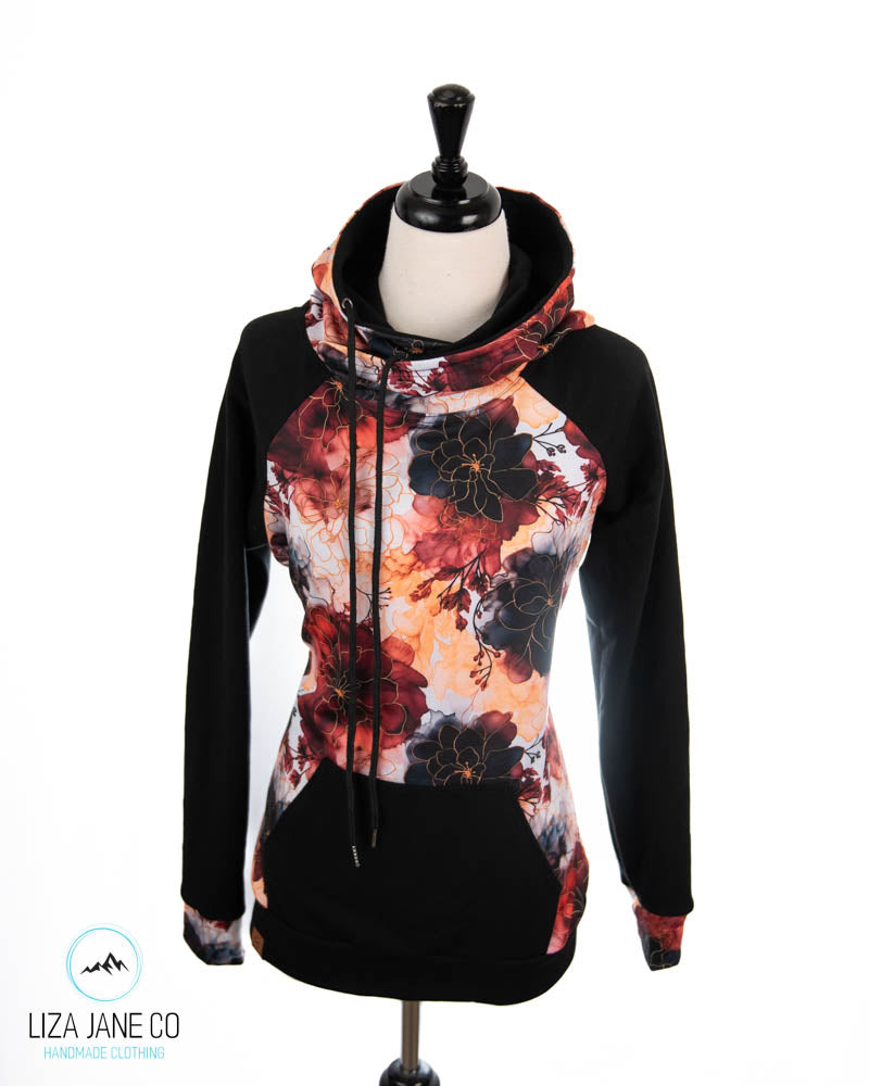 Women's Hoodie | Fall Floral Alcohol Ink and black on Sleeves {Made to Order}