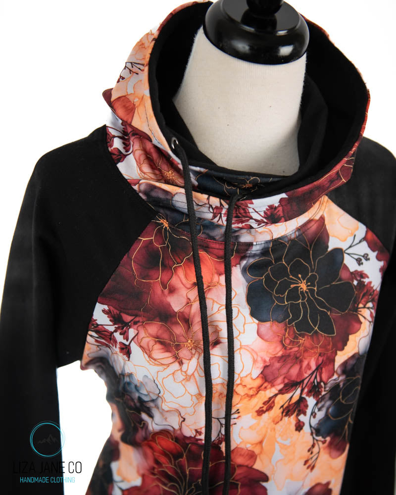 Women's Hoodie | Fall Floral Alcohol Ink and black on Sleeves {Made to Order}