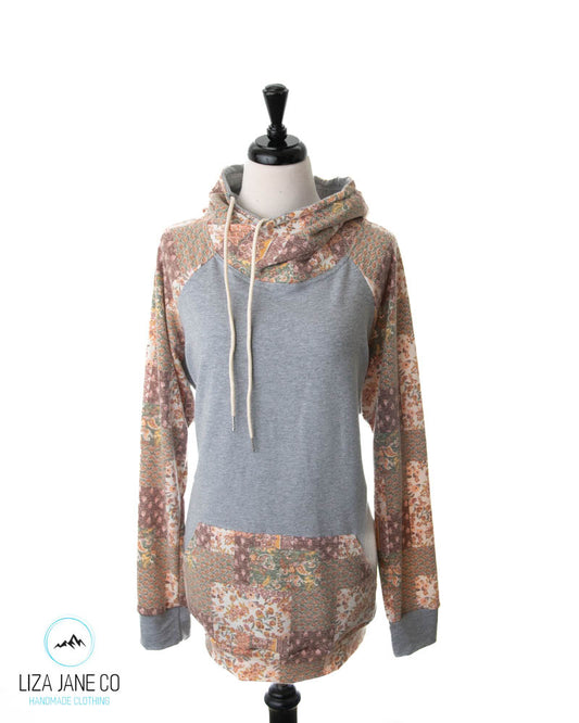 Women's Hoodie | Wine patchwork & Grey Body {3XL}