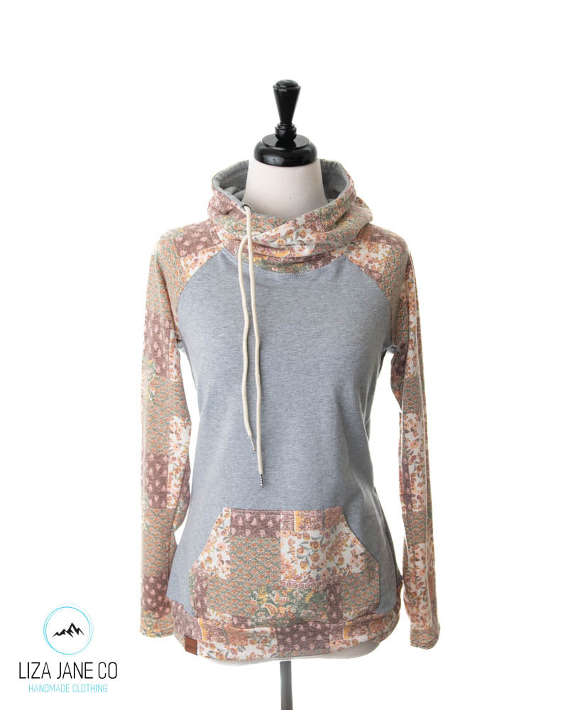 Women's Hoodie | Wine patchwork & Grey Body {3XL}