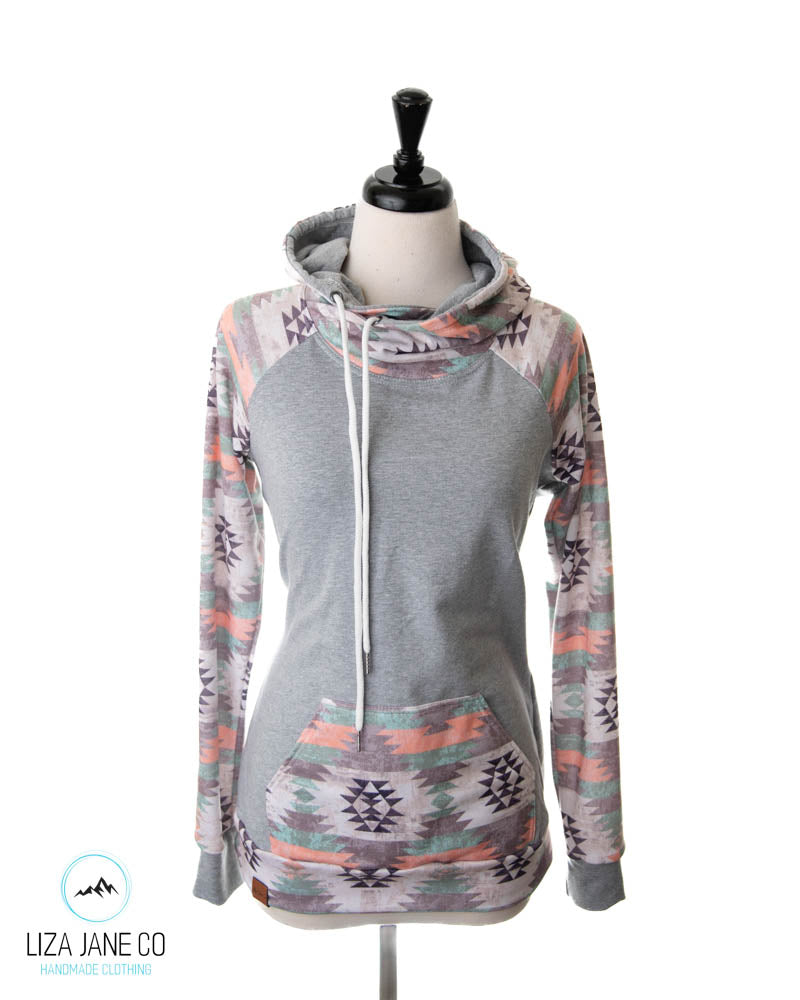 Women's Hoodie | Sage/peach Aztec & Grey {Medium}