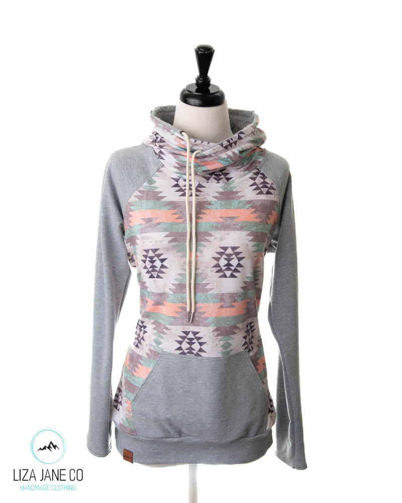 Women's Hoodie | Sage/peach Aztec & Grey {Large}
