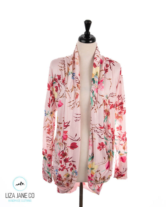 Women's Cocoon Cardigan | Floral on Light Rose