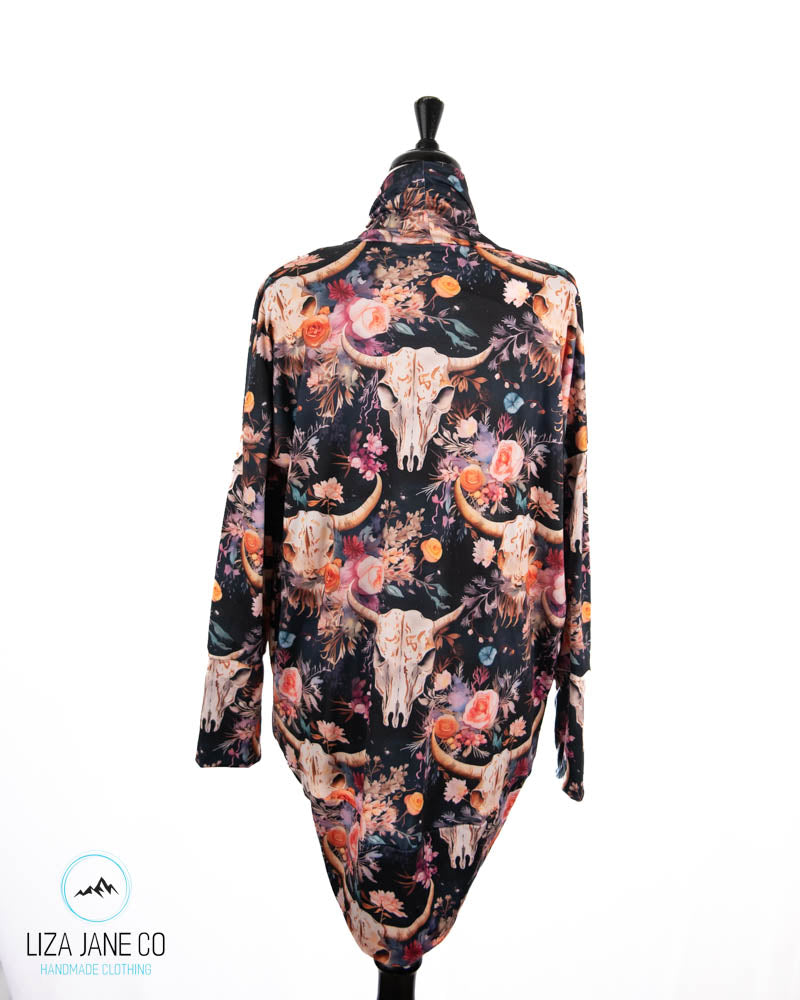 Women's Cocoon Cardigan | Skull & Floral on Navy