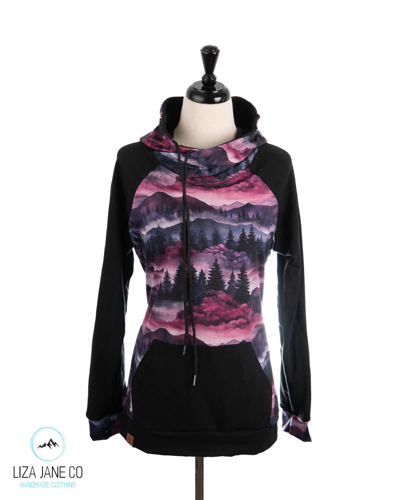 Women's Hoodie | Purple Linen Mountains and black on Sleeves {Made to Order}