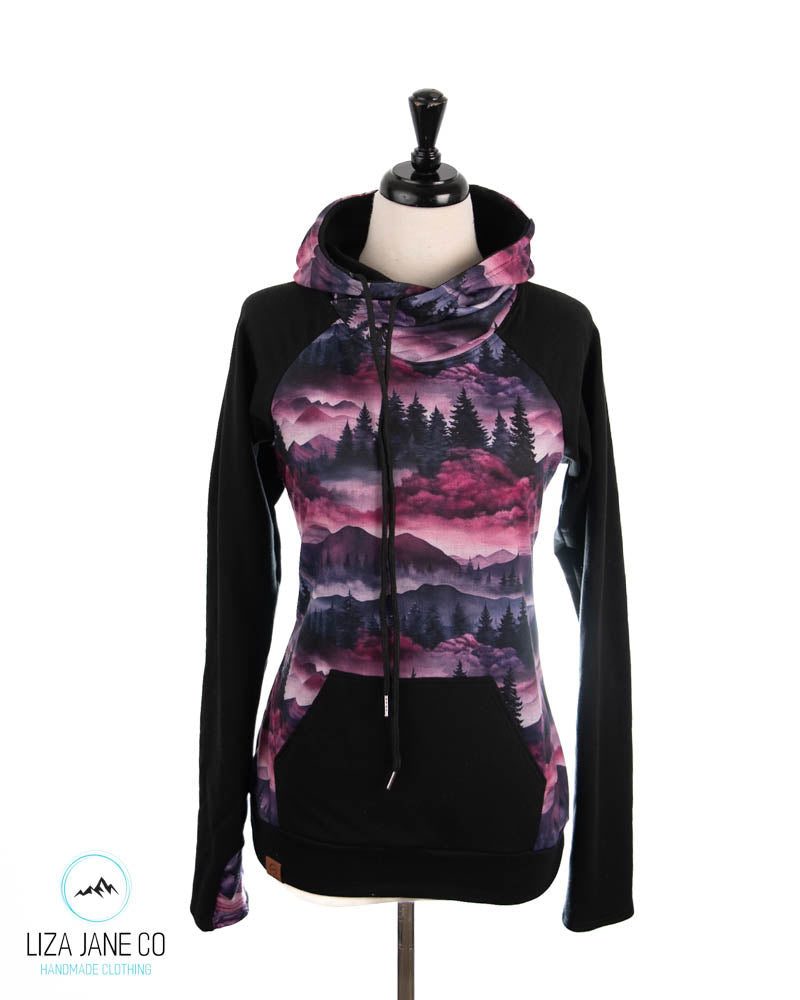 Women's Hoodie | Purple Linen Mountains and black on Sleeves {Made to Order}