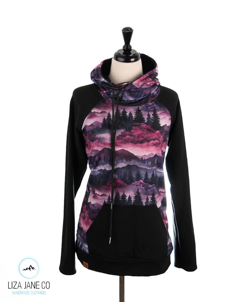 Women's Hoodie | Purple Linen Mountains and black on Sleeves {Made to Order}