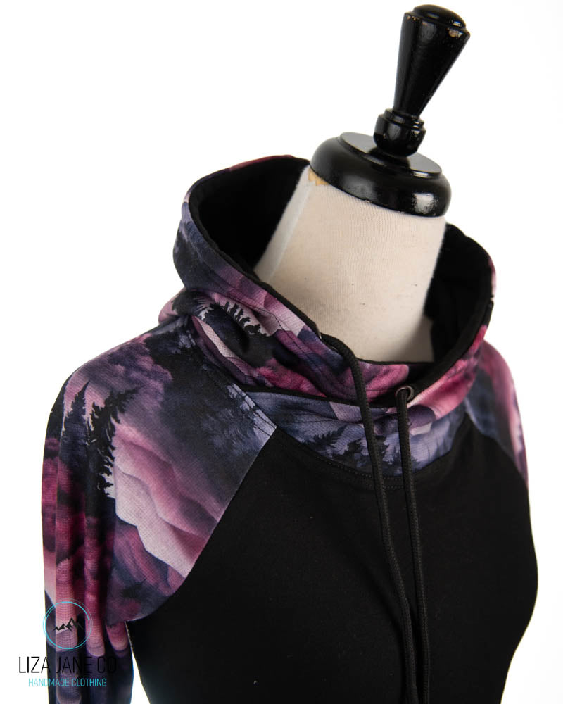 Women's Hoodie | Purple Linen Mountains and black on Body {Made to Order}