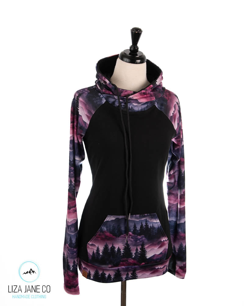Women's Hoodie | Purple Linen Mountains and black on Body {Made to Order}