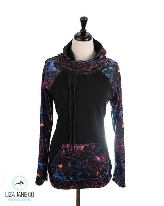 Women's Hoodie | Neon floral outline and black on body {Made to Order}