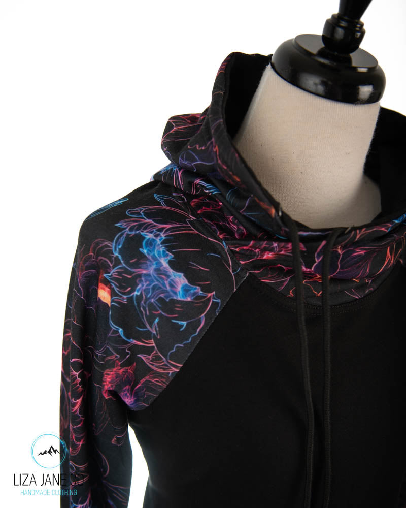 Women's Hoodie | Neon floral outline and black on body {Made to Order}