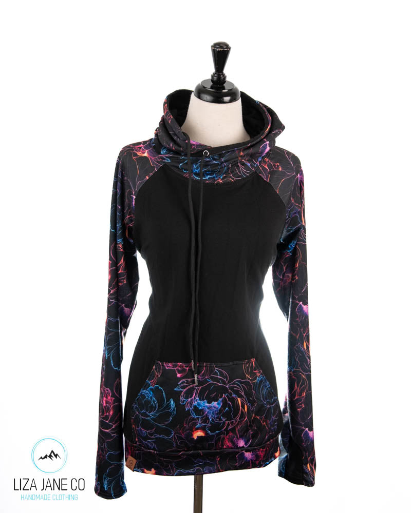 Women's Hoodie | Neon floral outline and black on body {Made to Order}
