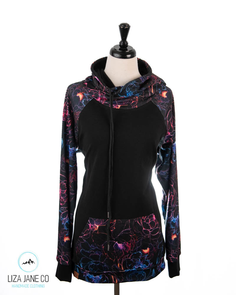 Women's Hoodie | Neon floral outline and black on body {Made to Order}
