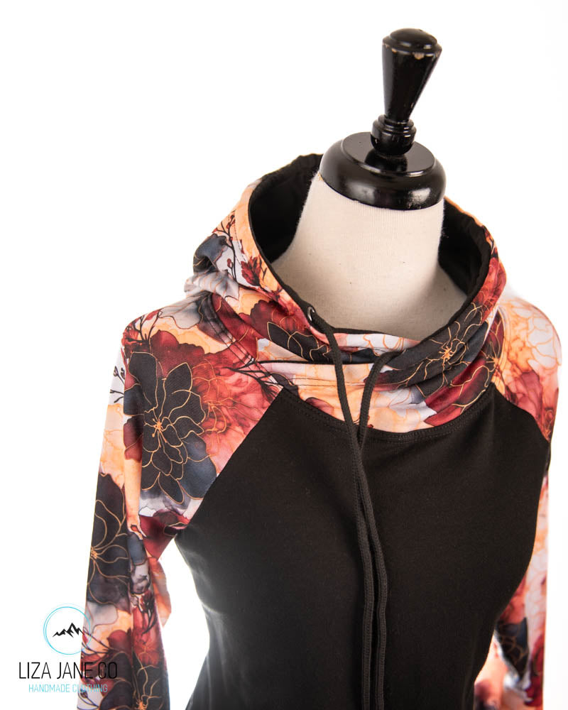 Women's Hoodie | Fall Floral Alcohol Ink and black on Body {Made to Order}