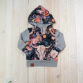 Grow with Me Hoodie Vibrant Floral skull on Navy & Grey Sleeves