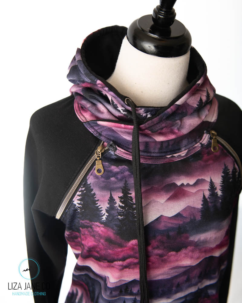Zipper Nursing Hoodie | Purple Linen Mountains and black on Sleeves {Made to Order}