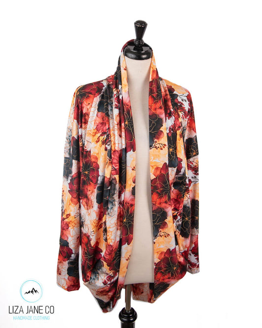 Women's Cocoon Cardigan | Fall Floral Alcohol Ink