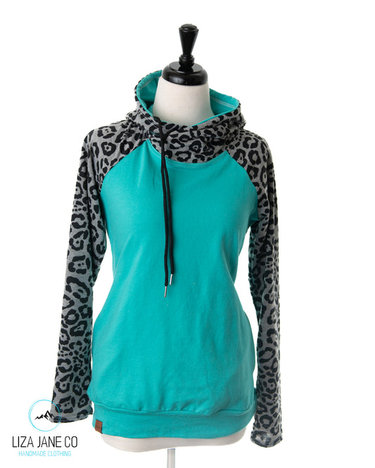 Women's Hoodie | Leopard on grey and Mint {Small}