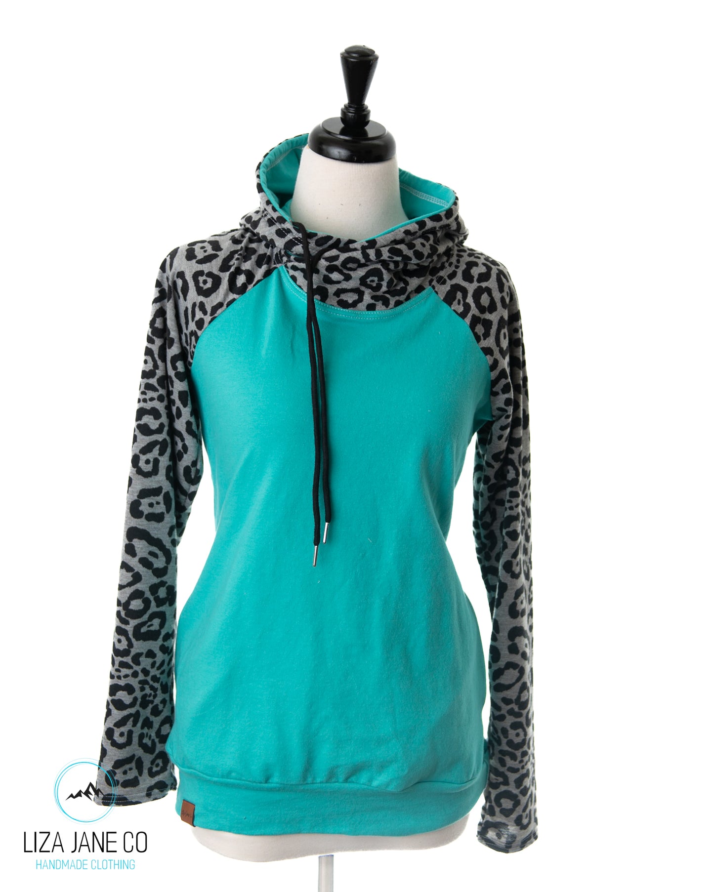 Women's Hoodie | Leopard on grey and Mint {Small}