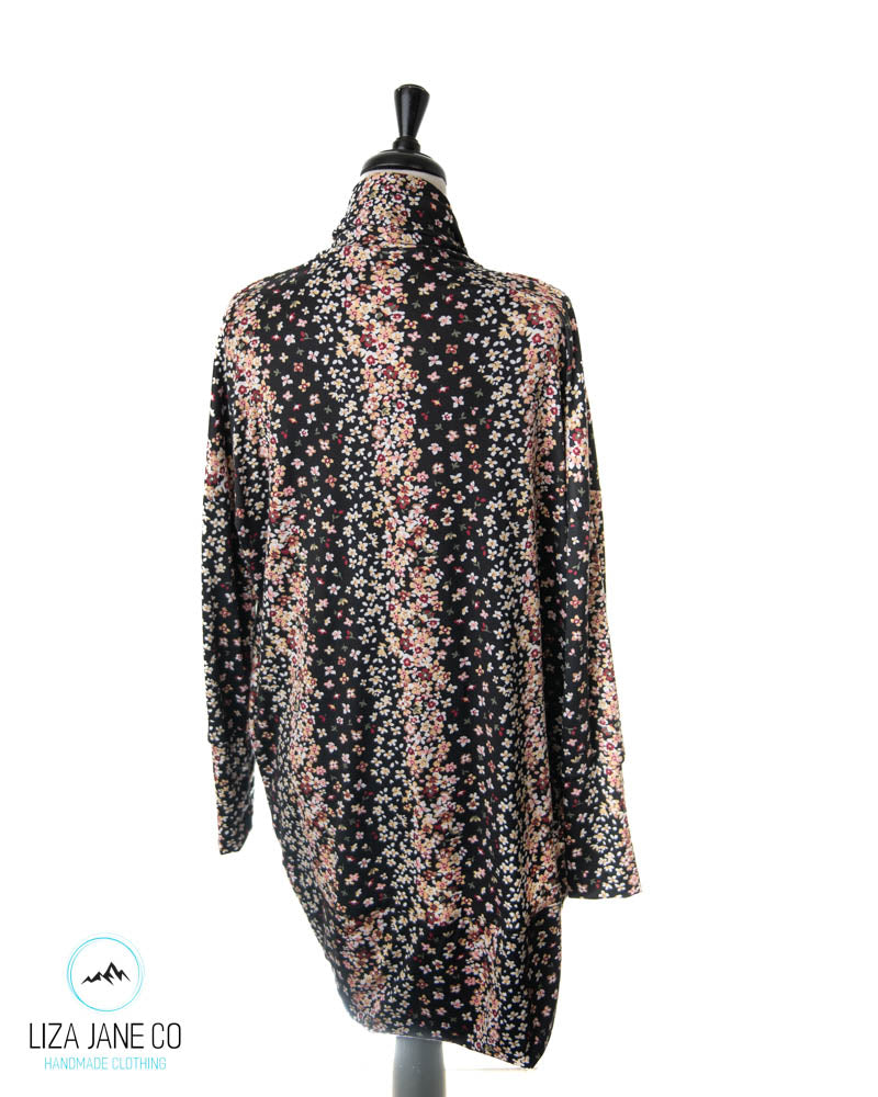 Women's Cocoon Cardigan | Vertical Floral on Black