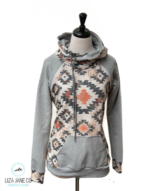 Zipper Nursing Hoodie | Earthy Aztec and Grey on Sleeves {Made to Order}