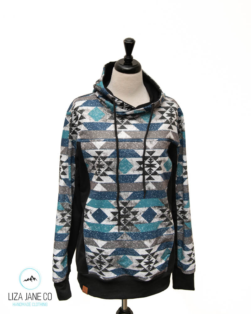 Men's Hoodie | Blue Glitter Aztec and black
