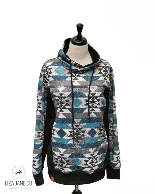 Men's Hoodie | Blue Glitter Aztec and black