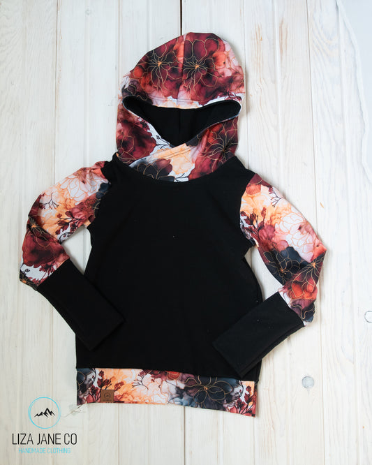 Grow with Me Hoodie | Fall Floral Alcohol Ink and black on Body {Made to Order}