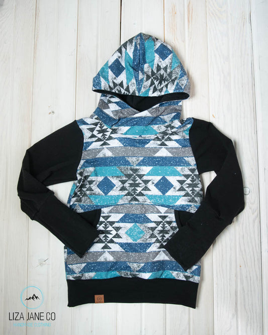 Grow with Me Hoodie | Blue Glitter Aztec and black on Sleeves {Made to Order}