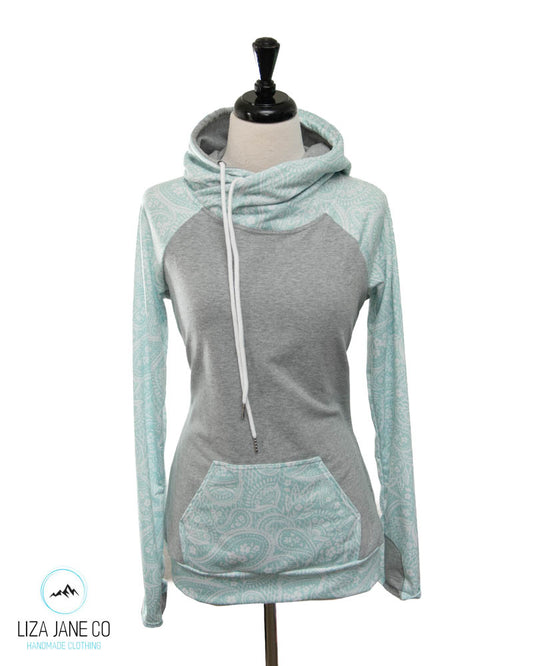 Women's Hoodie | Mint Paisley and grey on Body {Made to Order}