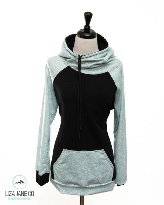 Women's Hoodie | Mint Paisley and Black on Body {Made to Order}