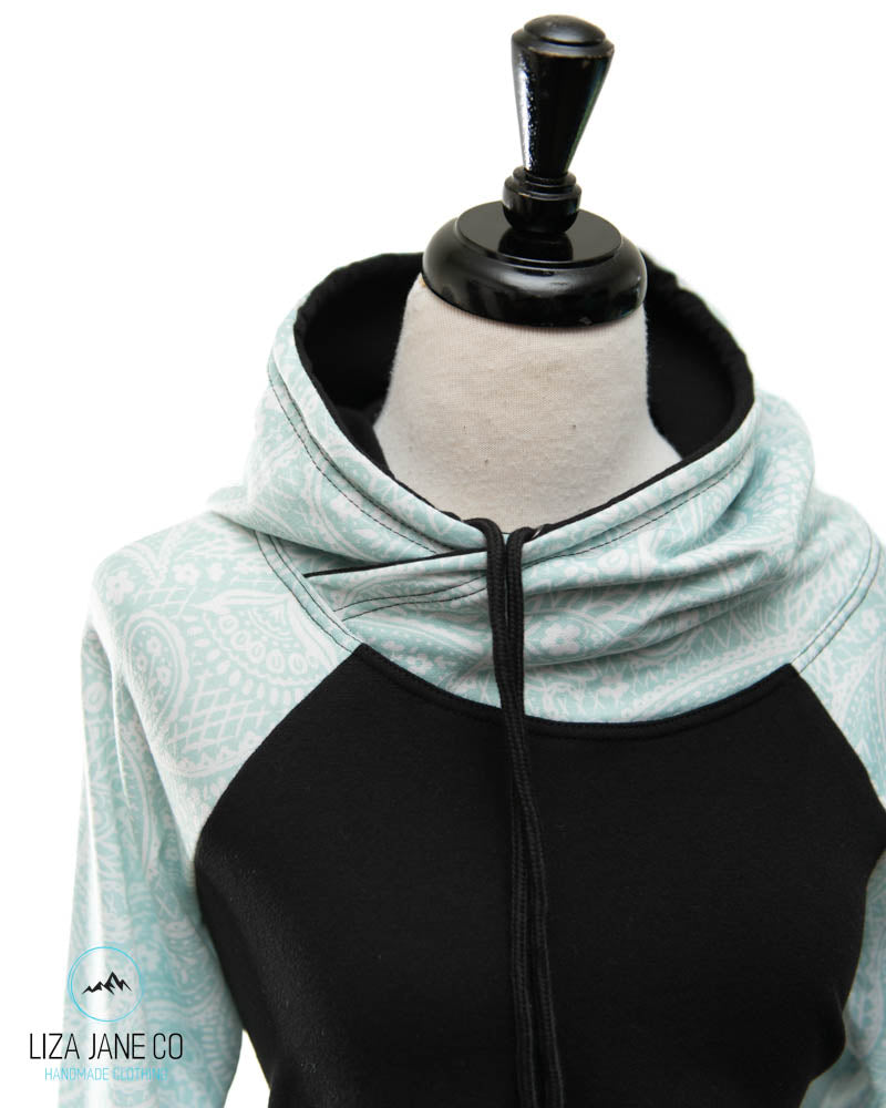 Women's Hoodie | Mint Paisley and Black on Body {Made to Order}