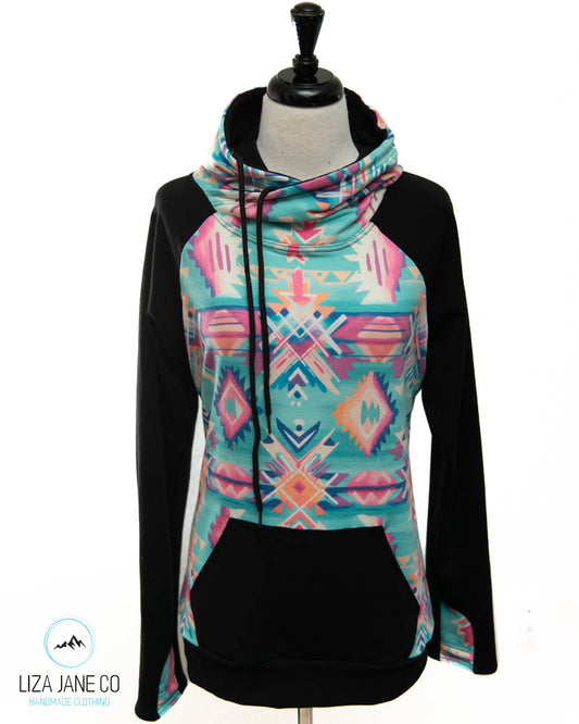 Women's Hoodie | Neon Green Aztec and black on Sleeves {Made to Order}