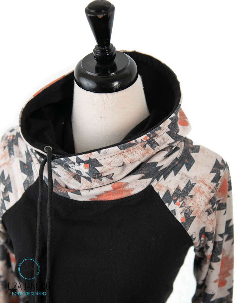 Women's Hoodie | Natural/earthy Aztec and black on Body {Made to Order}