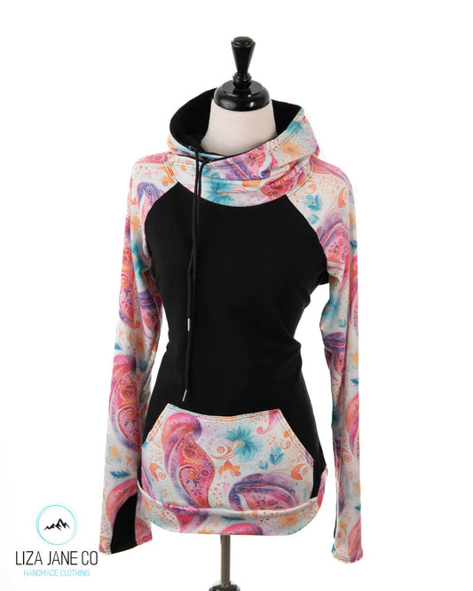 Women's Hoodie | Pink paisley on white and black on Body {Made to Order}