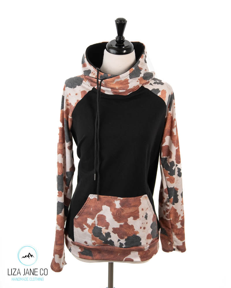 Women's Hoodie | Black/brown cowhide and black on Body {Made to Order}