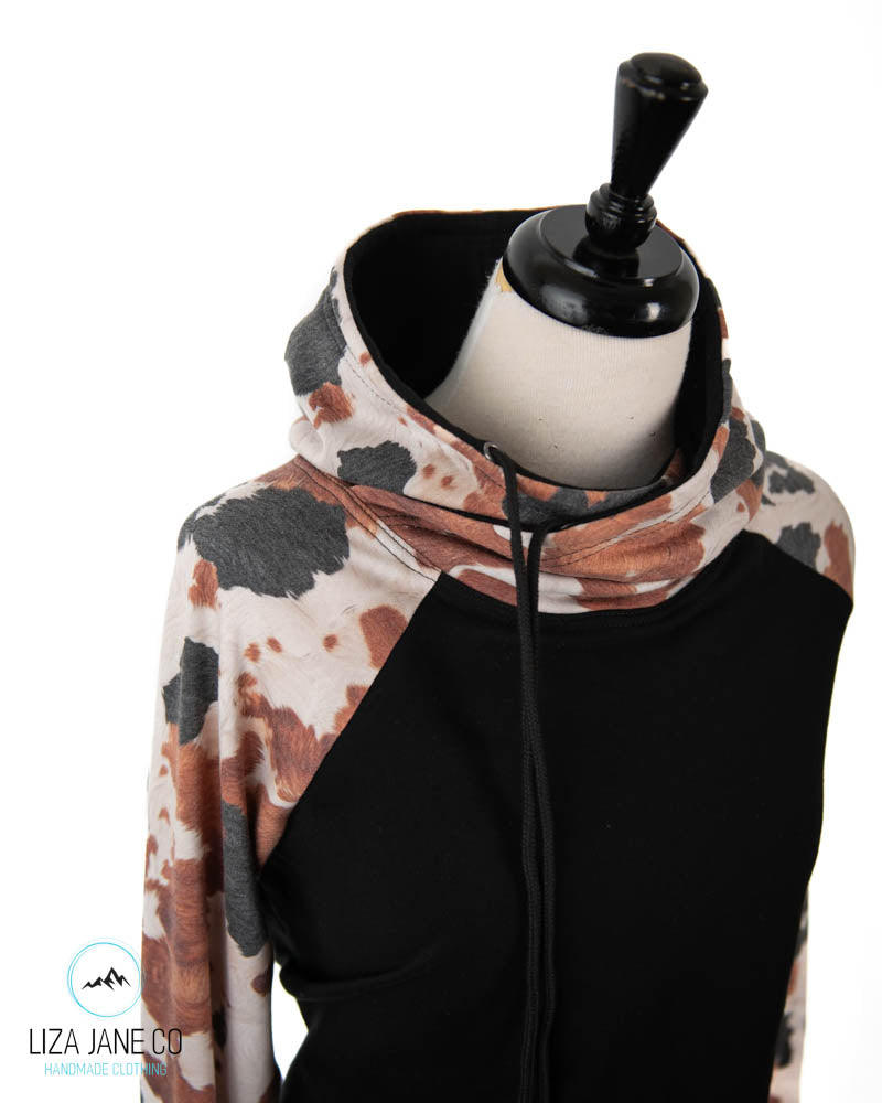 Women's Hoodie | Black/brown cowhide and black on Body {Made to Order}