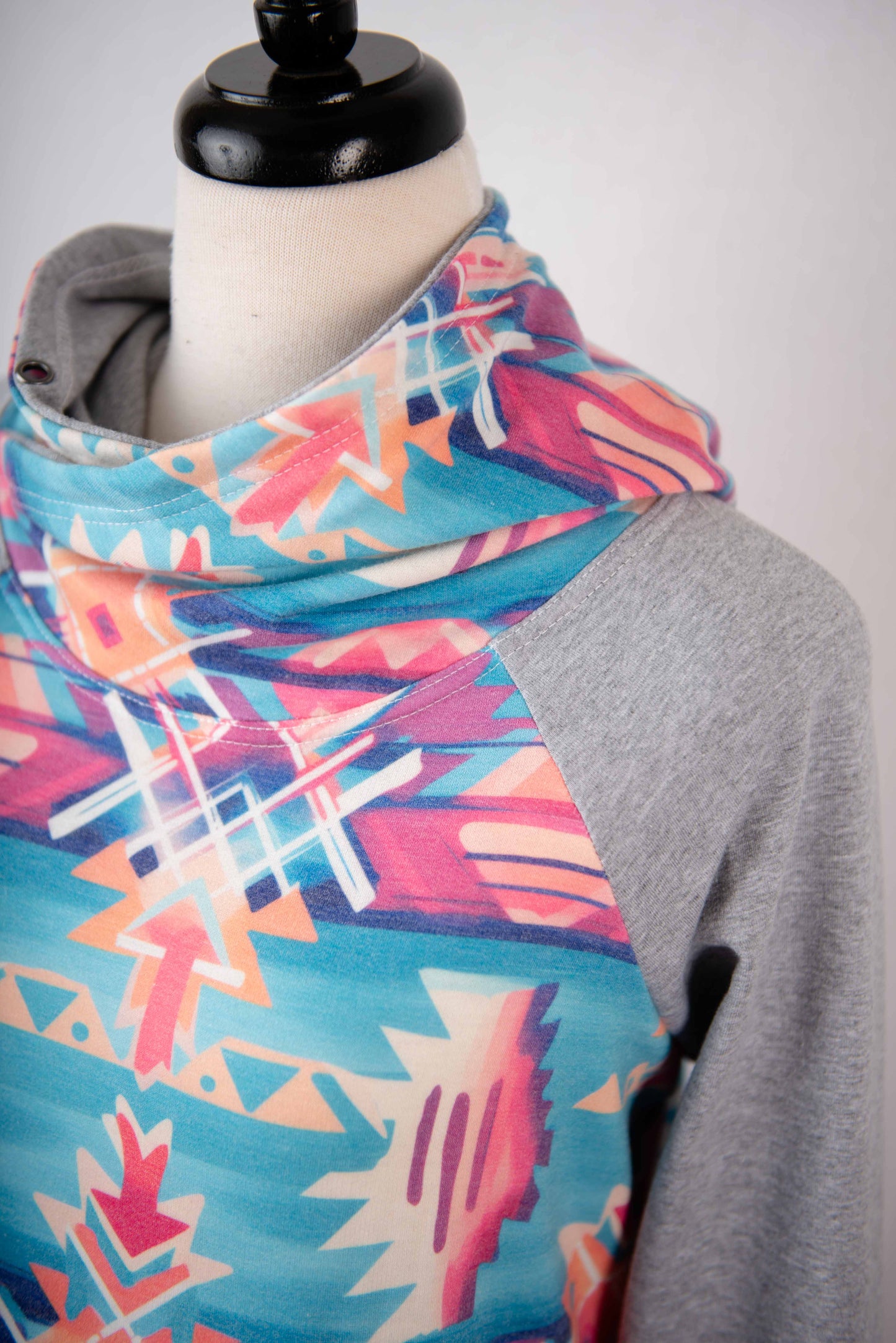 Women's Hoodie | Neon Aztec and Grey on Sleeves {Made to Order}