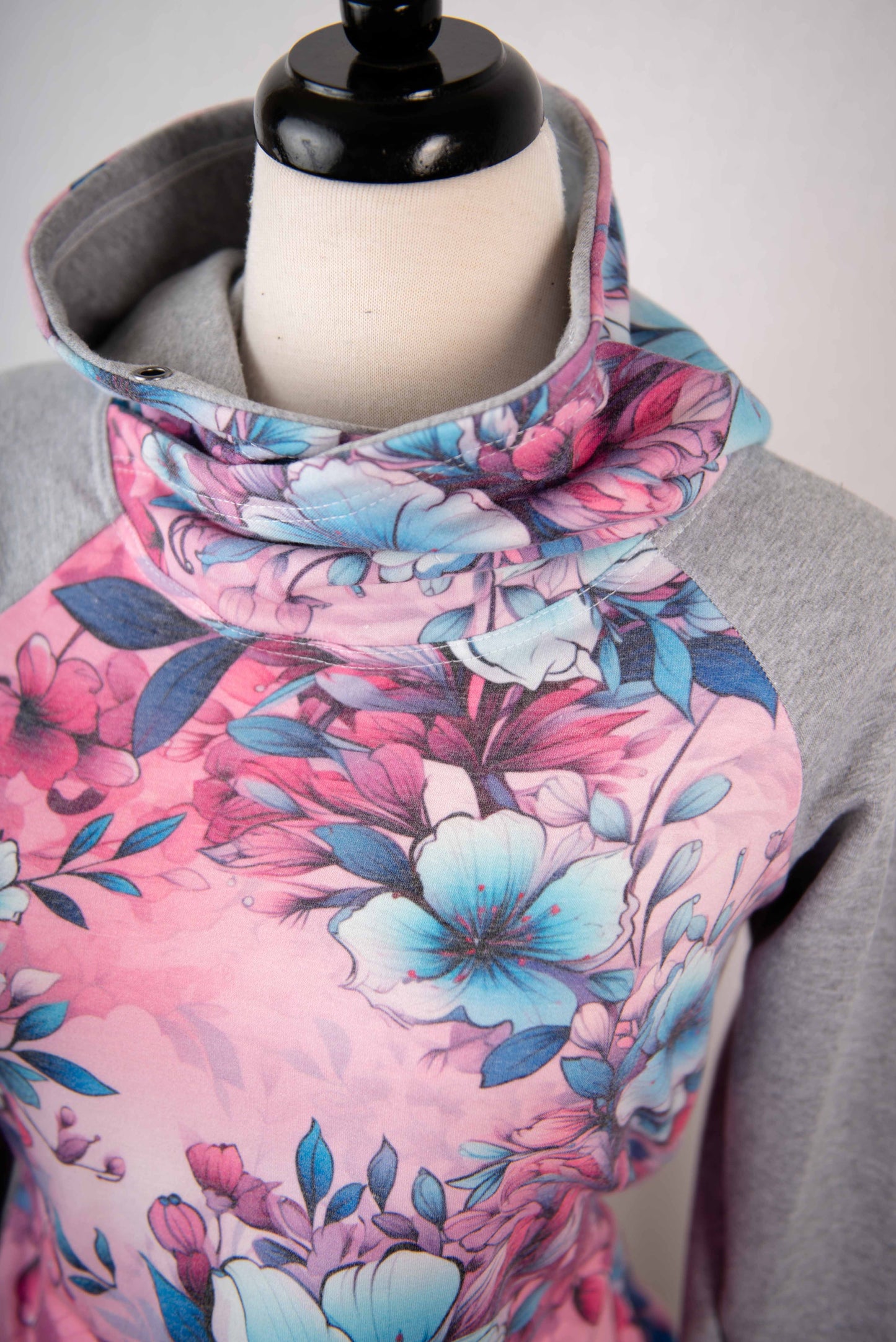 Women's Hoodie | Pink/Aqua Floral and Grey on Sleeves {Made to Order}