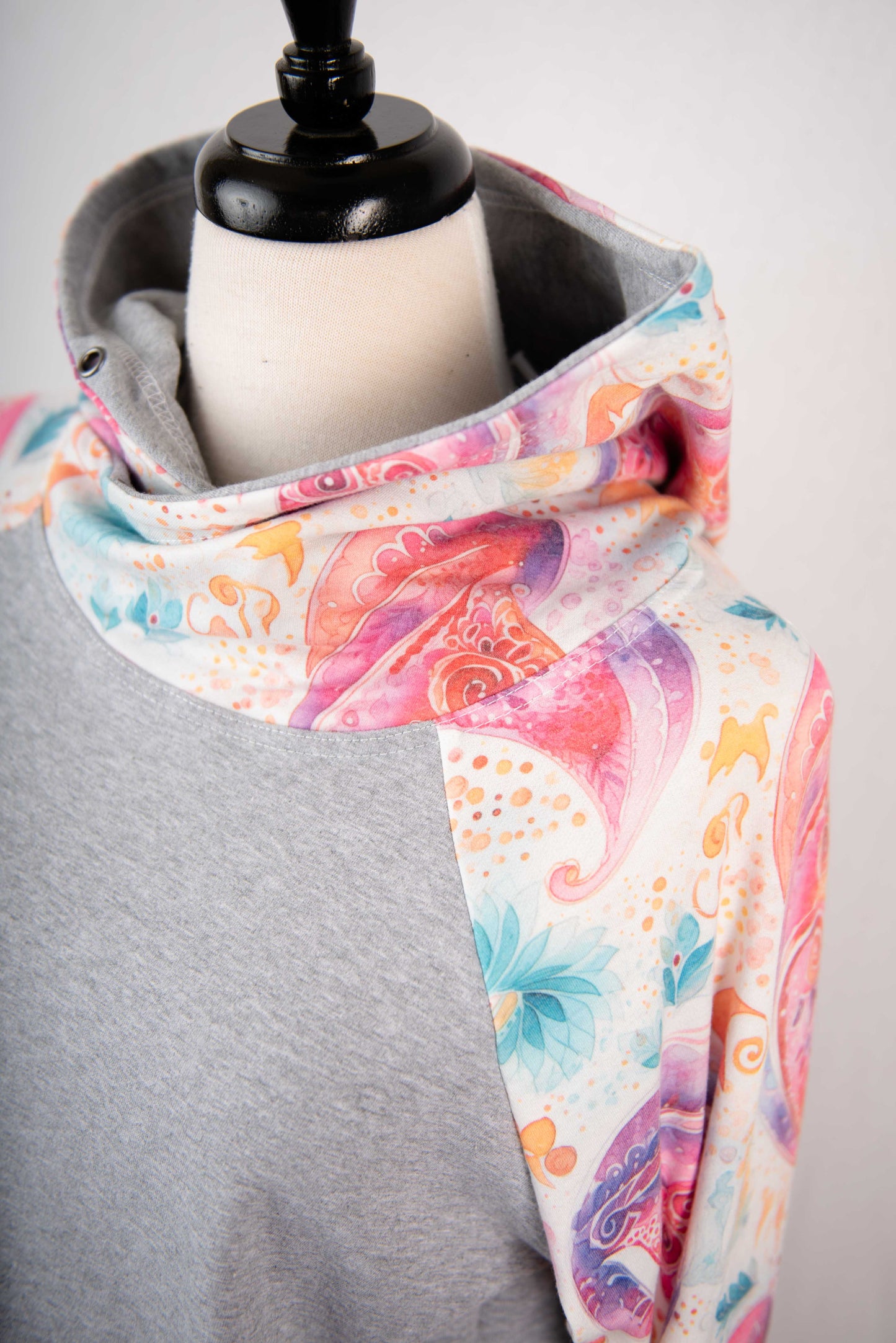 Women's Hoodie | Pink paisley on white and Grey on Body {Made to Order}