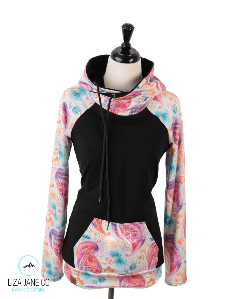 Women's Hoodie | Pink paisley on white and black on Body {Made to Order}