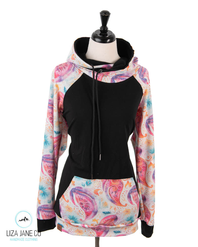 Women's Hoodie | Pink paisley on white and black on Body {Made to Order}