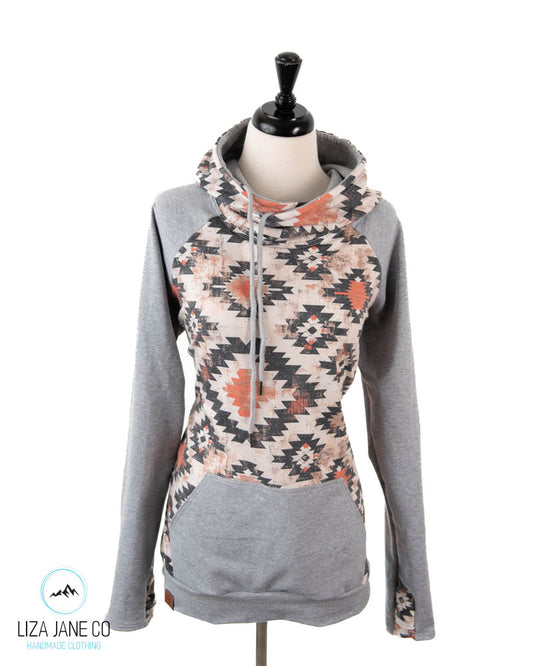 Women's Hoodie | Natural/earthy Aztec and Grey on Sleeves {Made to Order}