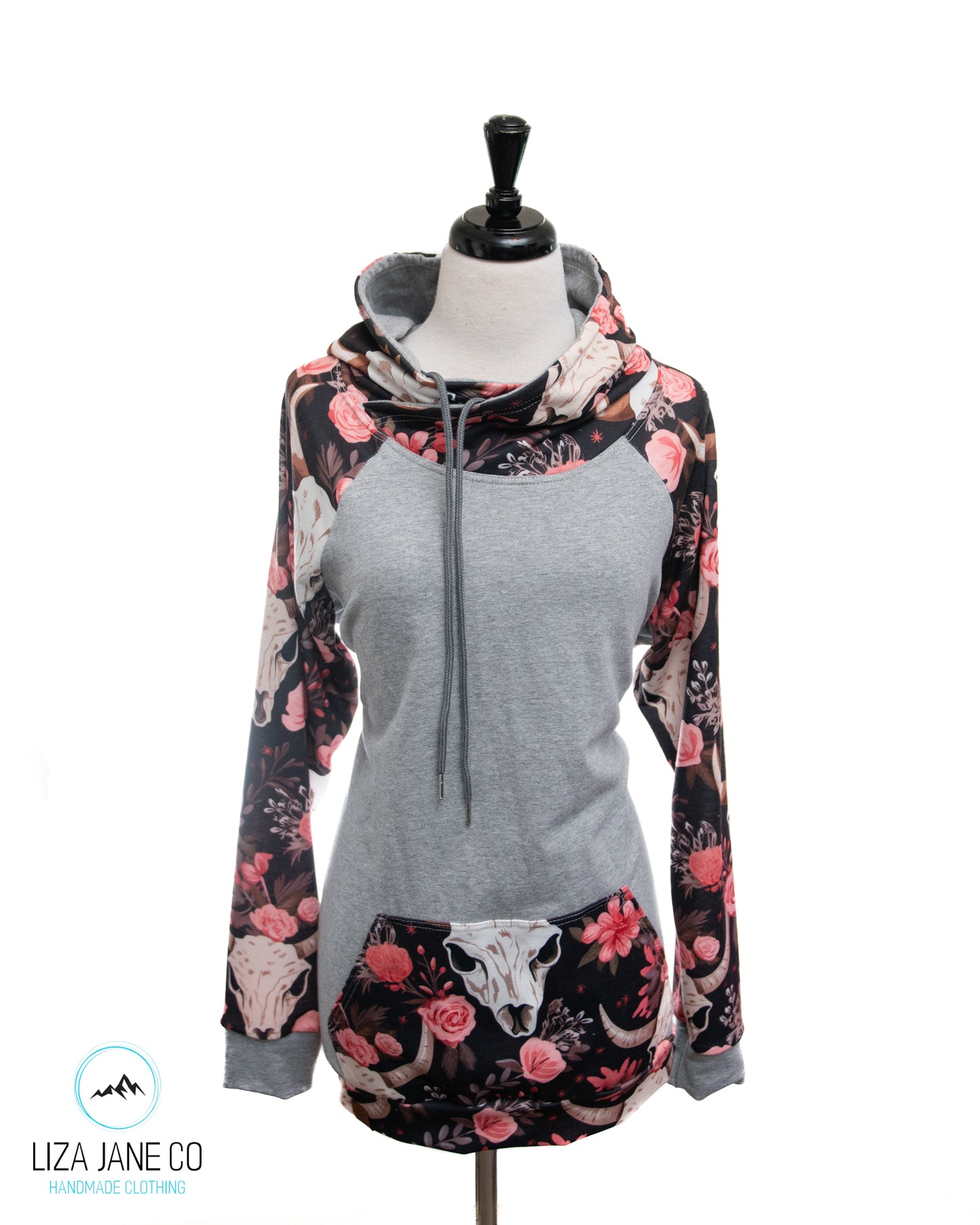Women's Hoodie | Skulls Roses and grey on Body {Made to Order}