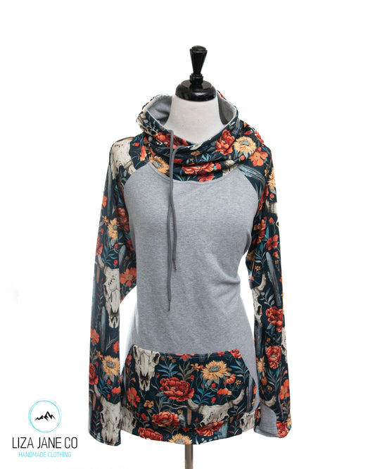 Women's Hoodie | Skulls & Fall Florals and grey on Body {Made to Order}
