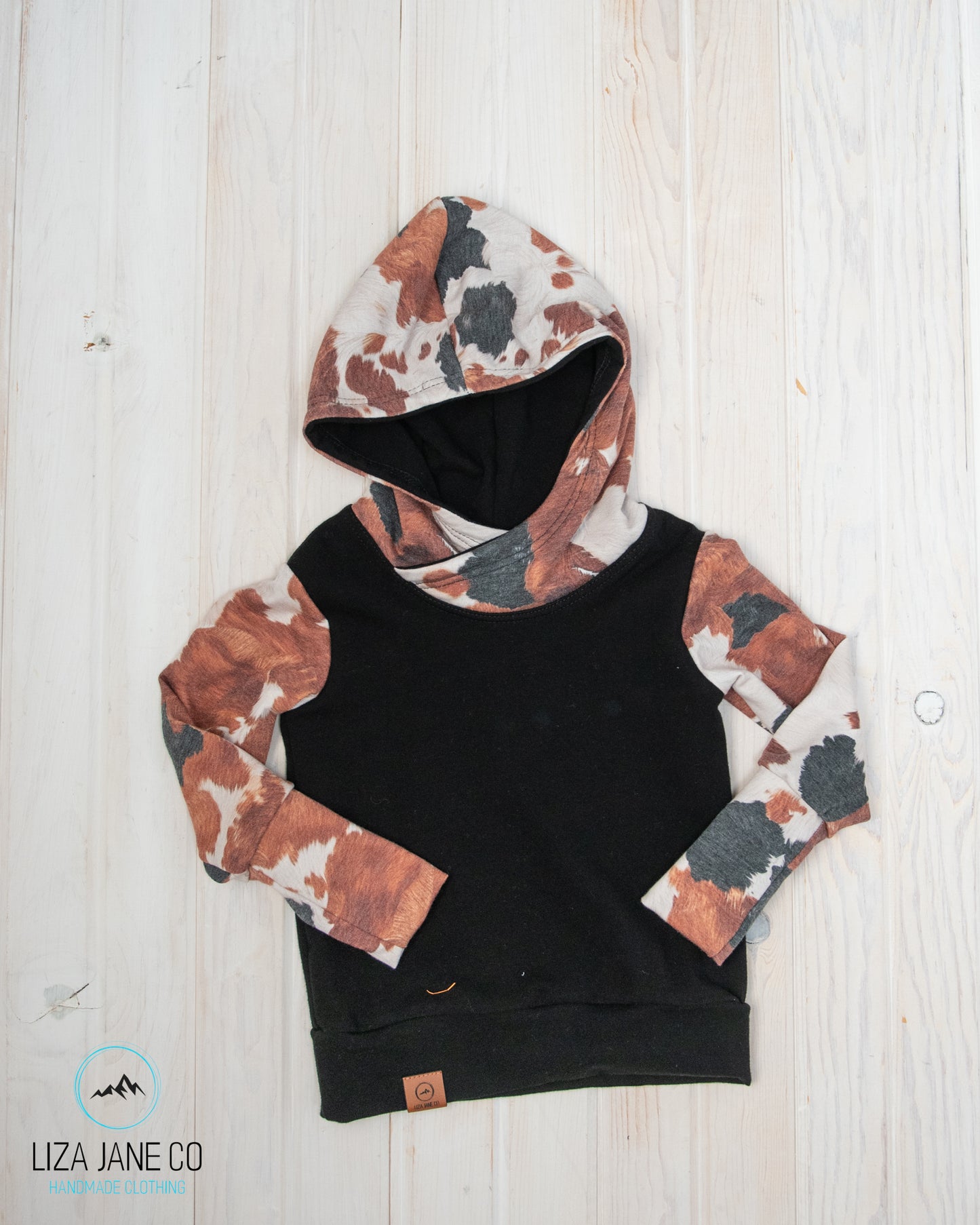 Grow with Me Hoodie | Black/Brown Cowhide and black on Body {Made to Order}