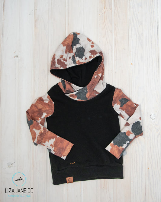 Grow with Me Hoodie | Black/Brown Cowhide and black on Body {Made to Order}