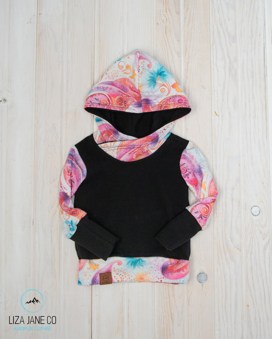 Grow with Me Hoodie | Colorful paisley on White and black on Body{Made to Order}